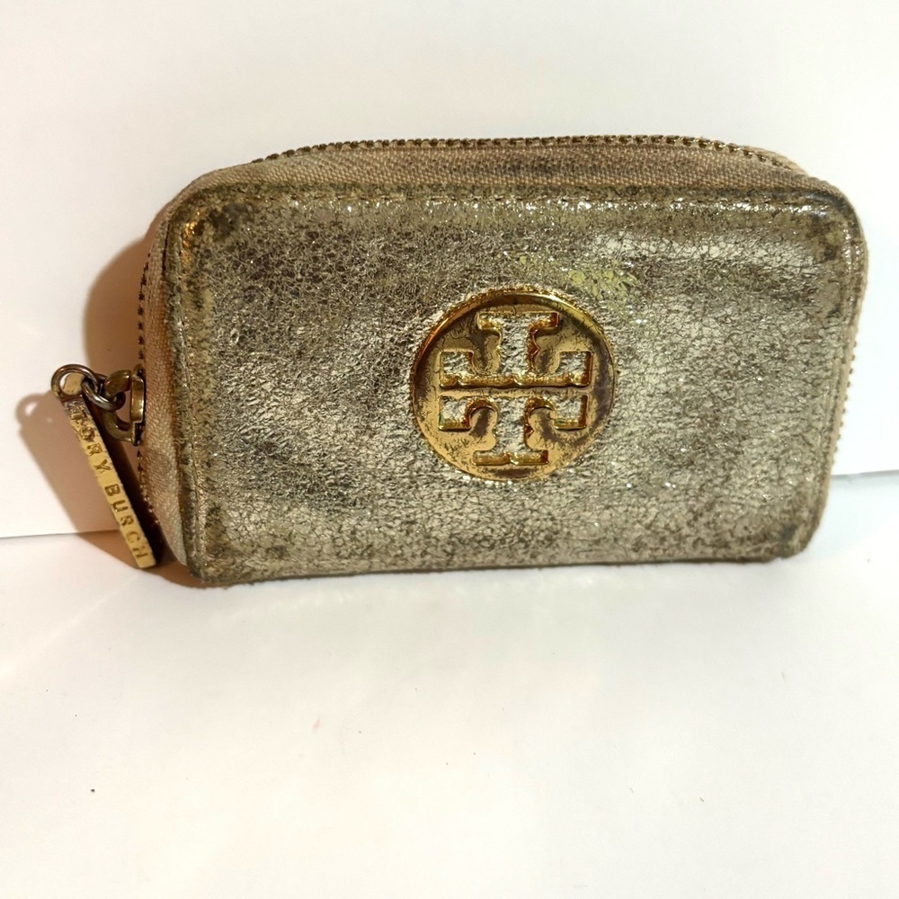 Tory Burch Gold Metallic lZippered Wallet - Picture 1 of 5
